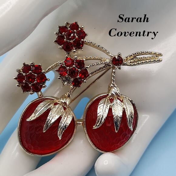 Sarah Coventry Jewelry - Vintage Sarah Coventry Strawberry Festival 1966 Brooch Luminous Red Strawberries